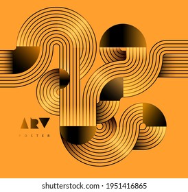 Composition géométrique abstraite de l'art. Cercles arrondis sur fond jaune.
