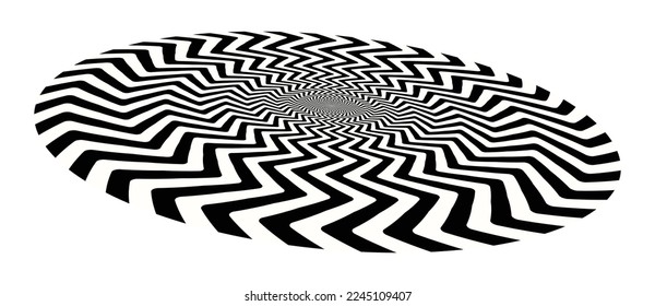 Abstract art geometric optical illusion with arrows. White and black psychedelic circle with perspective.