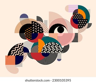 Abstract art geometric poster. Colored patterned flat shapes. Decoration vector illustration.