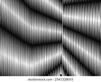 Abstract art geometric white background with abstract 3d black lines. Black and white optical illusion with waves and transitions.