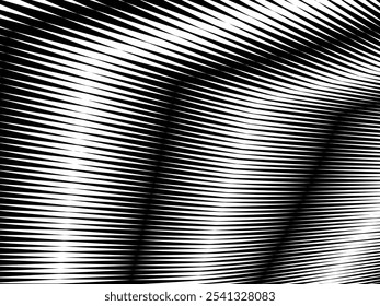 Abstract art geometric white background with abstract 3d black lines. Black and white optical illusion with waves and transitions.
