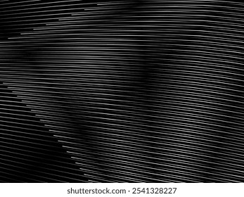 Abstract art geometric white background with abstract 3d black lines. Black and white optical illusion with waves and transitions.