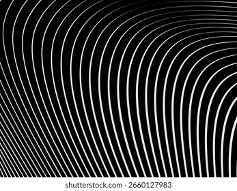 Abstract art geometric white background with abstract 3d black lines. Black and white optical illusion with waves and transitions.