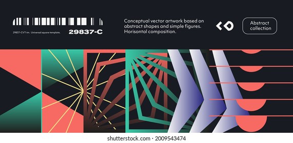 Abstract art geometrical poster design layout with editable text and graphics. Modern geometry composition artwork with simple vector shapes. Useful for poster design, presentation backdrop, flyer.