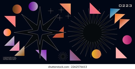 Abstract art geometrical poster design layout with editable text and graphics. Modern geometry composition artwork. Bold form graphic design, useful for web art, invitation cards, posters, prints.