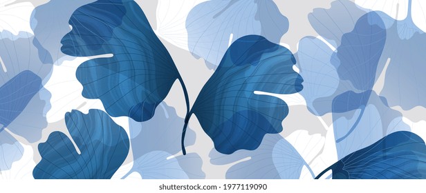 Abstract art gingko Biloba leaves background vector. Wallpaper design with watercolor art texture from palm leaves, Jungle leaves, monstera leaf, exotic botanical floral pattern. 