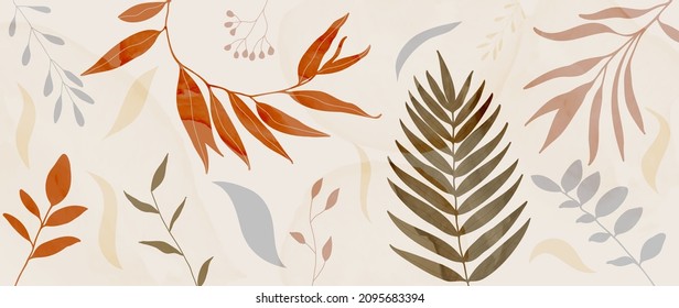 Abstract art gold tropical leaves background vector. Luxury wallpaper with watercolor, tropical leaf framed, palm leaf, flower,Vivid foliage, exotic green and gold brush glitter.