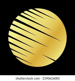 Abstract art, golden circle on a black background, teared by black stripes, music rhytm for websites, logo design, modern art etc.