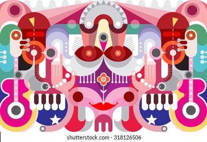 Abstract art graphic design. Colorful vector background. Decorative collage of various objects and shapes.