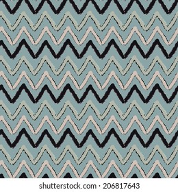 Abstract art grunge distressed seamless pattern with triangles. Paint stains. Stripes. Striped print repeating background texture. Ikat. Decorative waves, water - vector 