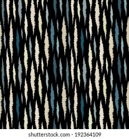 Abstract art grunge seamless pattern. Paint stains. Stripes. Striped  print silhouette background texture. Ikat. Tribal art. Decorative waves, water - vector 