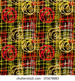 Abstract art grunge seamless pattern. Rainbow geometric background. Paint stains. Spray. Stripes. Circles. Graffiti. Watercolor - vector 