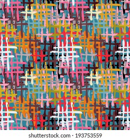 Abstract art grunge seamless pattern. Rainbow geometric background. Paint stains. Spray. Stripes. Circles. Graffiti. Watercolor - vector 
