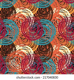 Abstract art grunge seamless pattern. Geometric background. Swirling print distressed background texture. Circles. Paint stains. Watercolor 