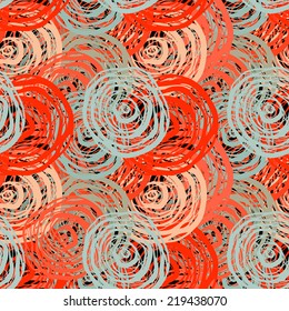 Abstract art grunge seamless pattern. Geometric background. Swirling print distressed background texture. Circles. Paint stains. Watercolor 