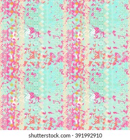 Abstract art grunge seamless pattern. Distressed print. Paint stains, camouflage. Repeating background texture. Fabric design