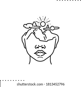 Abstract art of half human head and half mountain landscape.  Meditation, refreshing head,  reset mindset vector icon in outlines