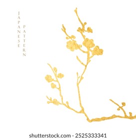 Abstrato arte e mão desenhado ramo de flor com textura de ouro no estilo japonês vetor. Decoração oriental com design de logotipo, folheto ou apresentação em estilo vintage.