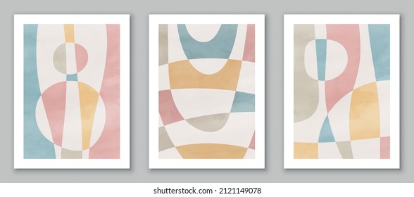 Abstract art, hand painted, watercolor geometric background. Design for poster, wall decoration, cover, EPS10 vector template set