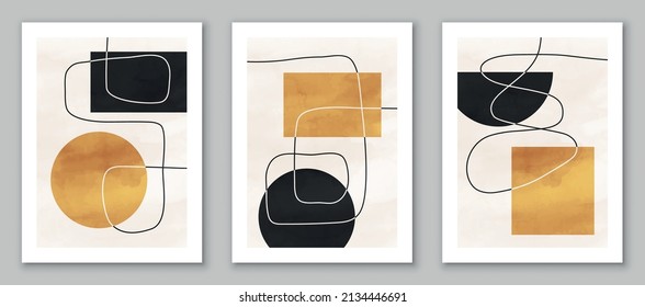 Abstract art,  hand painted, watercolor geometric background. Design for poster, wall decoration, cover, EPS10 vector template, set