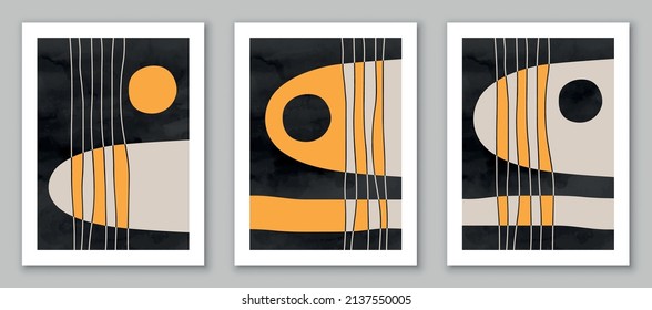 Abstract art,  hand painted, watercolor geometric background. Design for poster, wall decoration, cover, EPS10 vector template, set