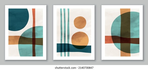 Abstract art,  hand painted, watercolor geometric background. Design for poster, wall decoration, cover, EPS10 vector template, set