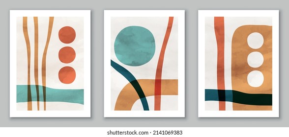 Abstract art,  hand painted, watercolor geometric background. Design for poster, wall decoration, cover, EPS10 vector template, set