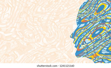 abstract art head profile and background textured with contours