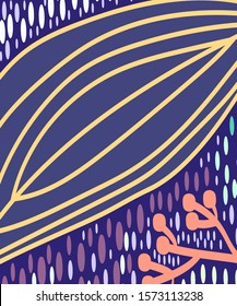 Abstract art header background with bright lines of circles and leaves. Silhouettes of plants. Graphic design. Hand drawn texture. Perfect for website, card, poster, cover, invitation, brochure. 