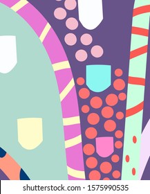 Abstract art header background with bright lines of circles and leaves. Silhouettes of plants. Graphic design. Hand drawn texture. Perfect for website, card, poster, cover, invitation, brochure. 