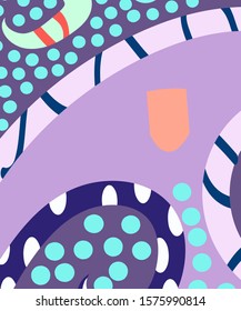 Abstract art header background with bright lines of circles and leaves. Silhouettes of plants. Graphic design. Hand drawn texture. Perfect for website, card, poster, cover, invitation, brochure. 