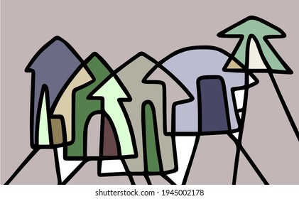 Abstract art of house. Colourful vector art, for posters, real estate ads banners web pages wallpaper greeting card ideas. Modern  graphic design.