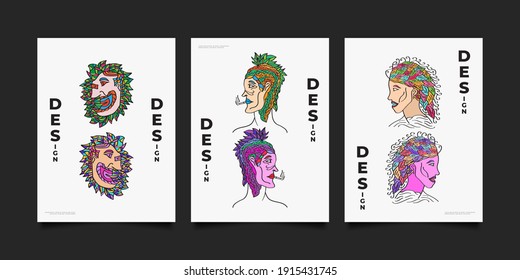 Abstract Art Illustration with Colorful Character designs for Poster, Flyer, Cover, Print Material, Tattoo, Sticker or Wallpaper. Abstract Doodle Art