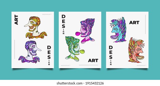Abstract Art Illustration with Colorful Character designs for Poster, Flyer, Cover, Print Material, Tattoo, Sticker or Wallpaper. Abstract Doodle Art