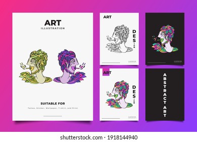 Abstract Art Illustration with Colorful Character for Poster, Flyer, Cover, Print Material, Tattoo, Sticker or Wallpaper. Abstract Doodle Art