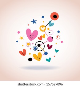 abstract art illustration with cute hearts and dots