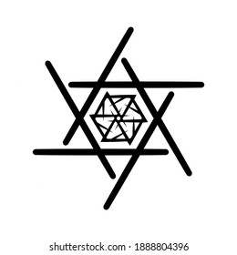 Abstract art, illustration of devil flower symbol, triangle and pentagram