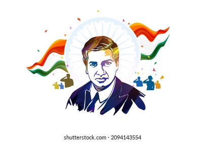 abstract art illustration of Indian celebrating international mathematics day or Jayanti. Ramanujan and Srinivasa holiday with trycolor flag and people