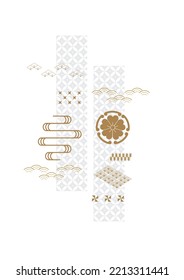 Abstract art with Japanese geometric pattern vector banner. Invitation card template in vintage style. Asian traditional icon and geometric design