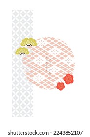 Abstract art with Japanese geometric pattern vector banner. Nature art background with bamboo and cherry blossom flower invitation card template in vintage style. Asian traditional icon design