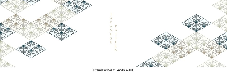 Abstract art with Japanese geometric pattern vector banner. Nature art background with invitation card template in vintage style. Asian traditional icon and symbol design