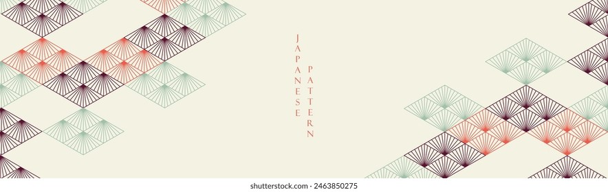 Abstract art with Japanese geometric pattern vector banner. Nature art background with invitation card template in vintage style. Asian traditional icon and symbol design