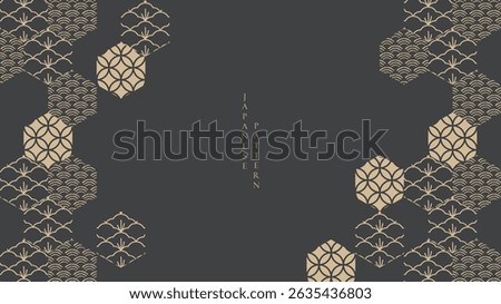 Abstract art with Japanese geometric pattern vector banner. Nature art background with wave and bonsai tree invitation card template in vintage style. Asian traditional icon and symbol design