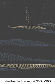 Abstract art landscape background with line pattern vector. Japanese wave template with mountain forest in oriental style.