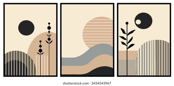 arte abstracto vector de fondo de paisaje. ilustración de arte de línea de pintura de mano mínima. diseño de decoración de pared, cubierta, arte de pared, postal