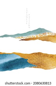 Abstract art landscape background with watercolor texture vector. Mountain forest banner design with Japanese pattern in vintage style. Sand and desert element.