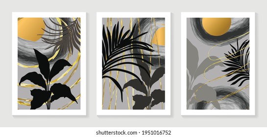 Abstract art leaf background vector. Organic abstract art style wallpaper with leaves and floral pattern, paint splatter watercolor in warm colors design for poster, cover, wall art, packaging design.