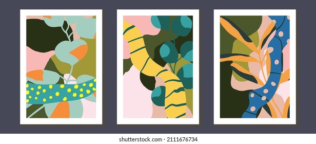 Abstract art leaf background vector. Organic abstract art style wallpaper with leaves and floral pattern, paint splatter watercolor in warm colors design for poster, cover, wall art, packaging design.