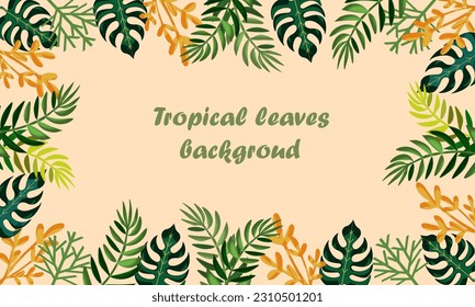 Abstract art leaves background vector. Luxury minimal style wallpaper with botanical multiple leaves, Organic shapes, Watercolor. Vector background for banner, poster and textile.