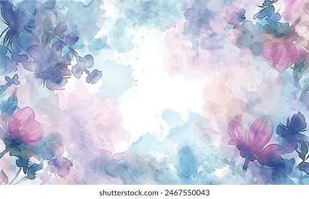 Abstract art leaves background vector, wallpaper with watercolor, leaf framed, flower, vivid foliage	
